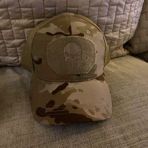 tan army camo print punisher cap hat baseball